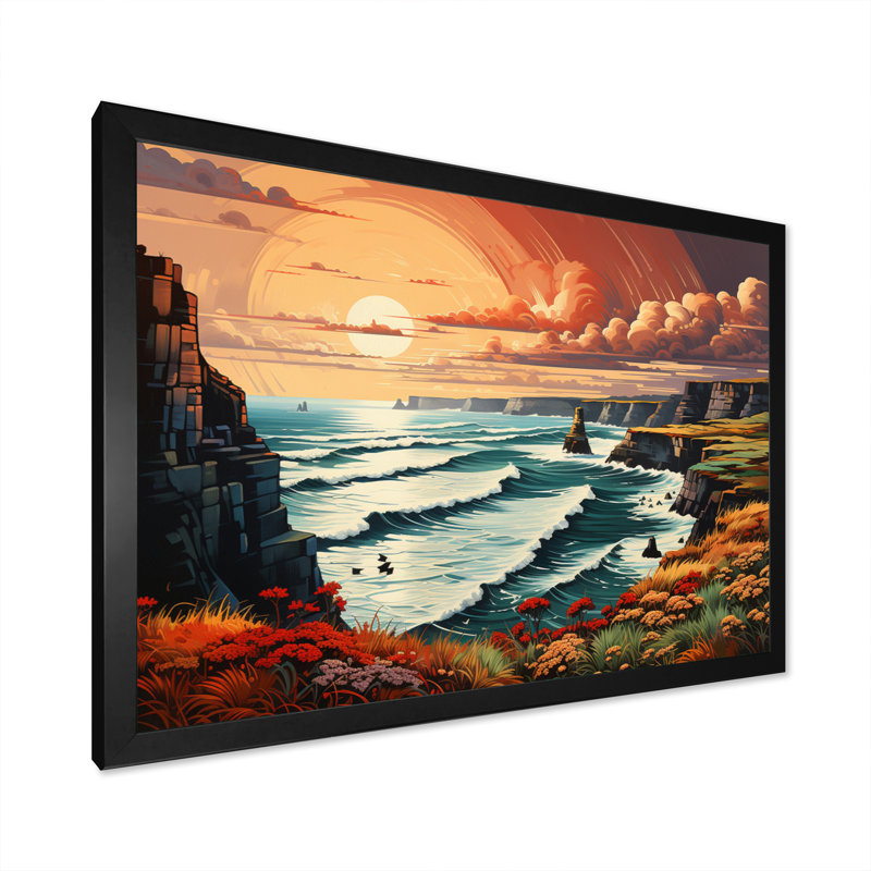 Irlande Falaises de Moher II, Cadre simple noir, H 16 po x l 32 po x P 1 po