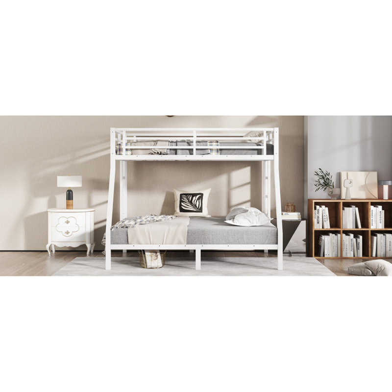 Lit superposé simple au-dessus de double en métal pour les adolescents et les adultes, peu encombrant / sans sommier tapissier, blanc