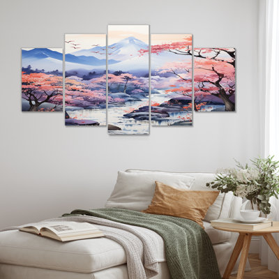 5 pièces de décoration murale en forme de rivière pastel chinois I - Maison de lac