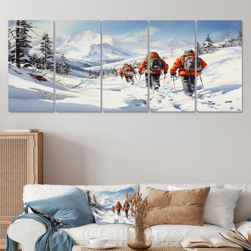 Art mural 5 pièces, "Slope Randonnée Ski Expedition I" - Randonnée, H 28 po x l 60 po