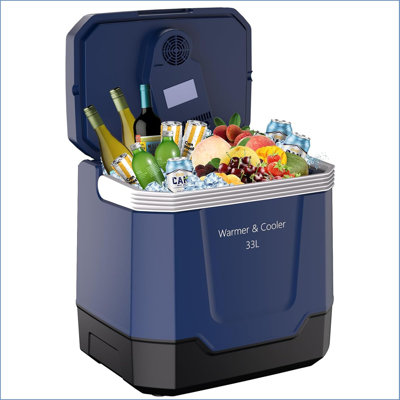 35 Quart (33 L) Electric Cooler & Warmer, Portable Car Refrigerator With Automatic Locking Handle, 12v Car Cooler For Vehicle & Trucks, 110v Ac Home Power Cord, Plug In Coolers