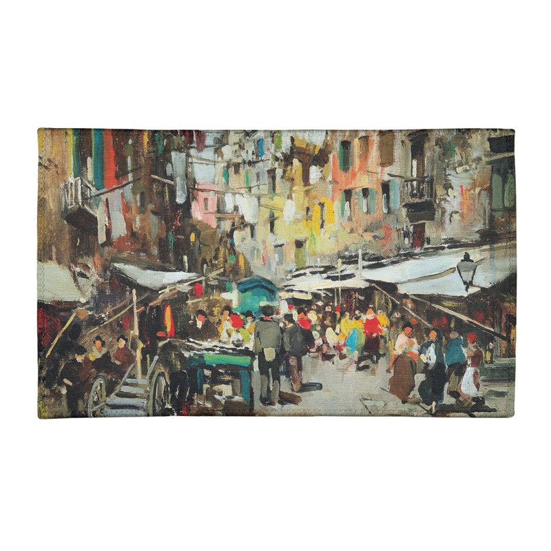 Tapis de marché en naples gris/brun/jaune, Rectangle 3 pi x 5 pi