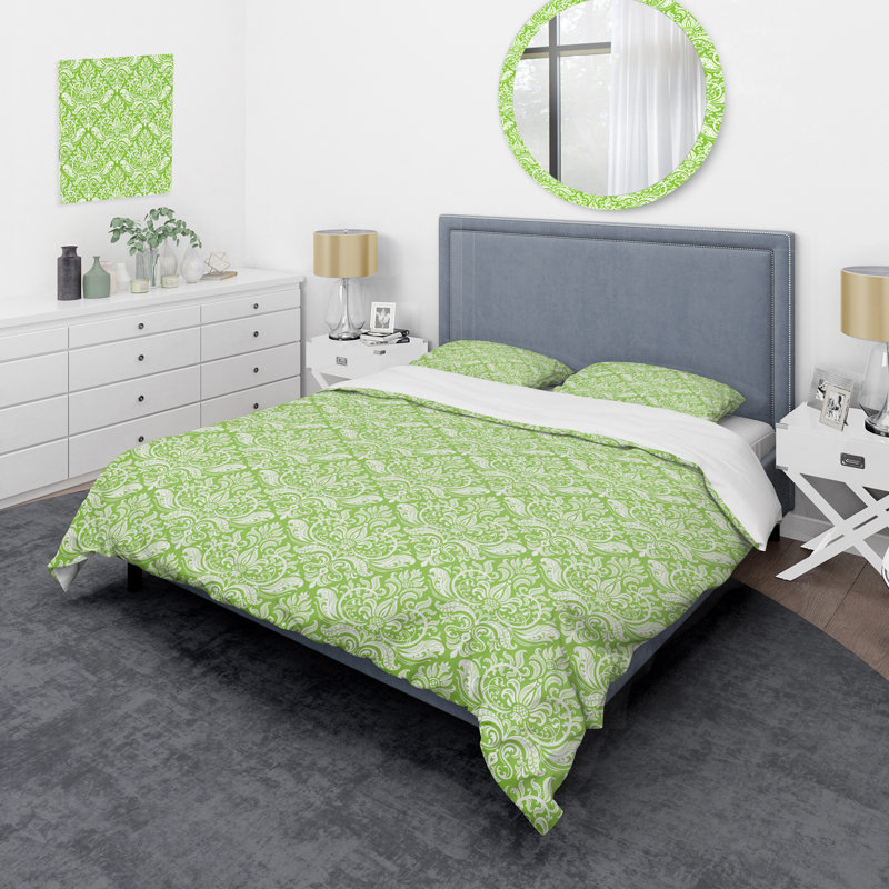 Damas vert - ensemble de housse de couette abstrait - microfibre de polyester