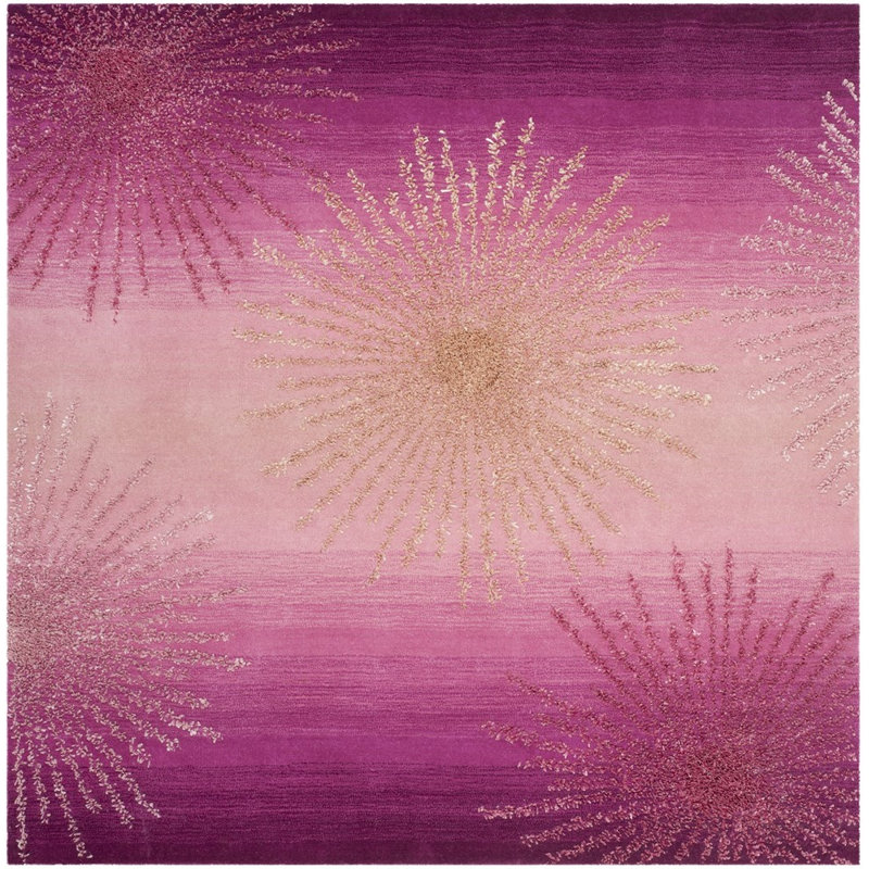 Amier Hand Tufted Wool And Viscose Geometric Rug, Square 6'