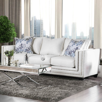 90.4" W Contemporary Sofa, Off-White/Blue