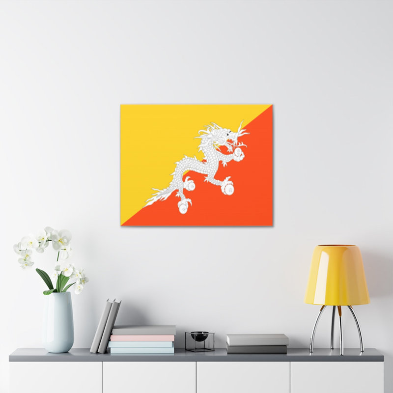 Bhutan Country Flag, toile vibrante, décoration murale sans cadre, H 12 po x l 16 po