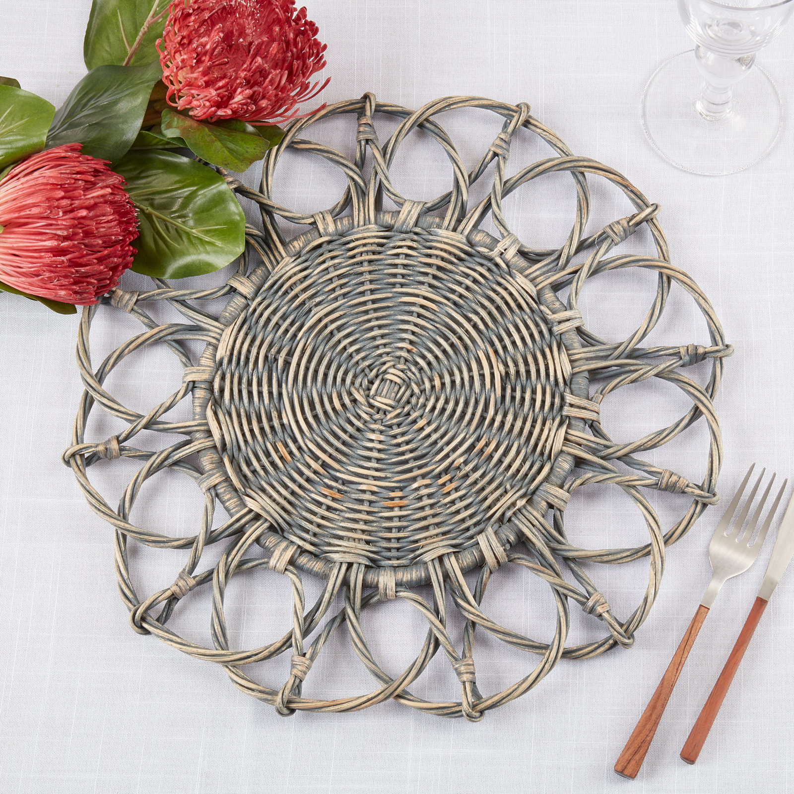 Nicola Twisted Rattan Placemats, Gray