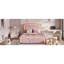 Lit plateforme simple tapissier avec tête de lit courbée et à hauteur ajustable, bandes lumineuses à DEL, rose