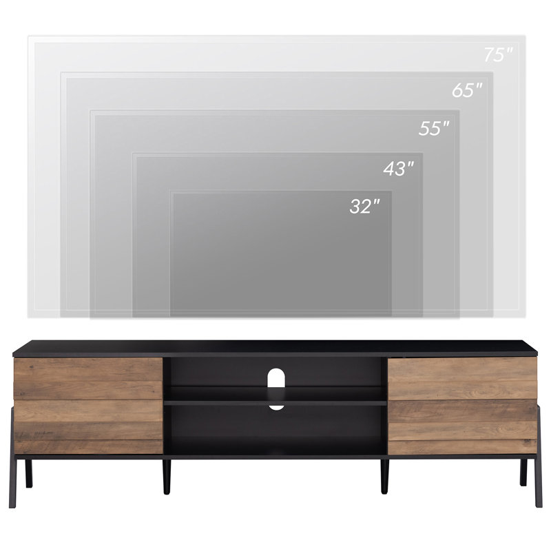 Artricia TV Stand for TVs, Black/Brown, 20.9" H x 68.4" W x 15.6" D
