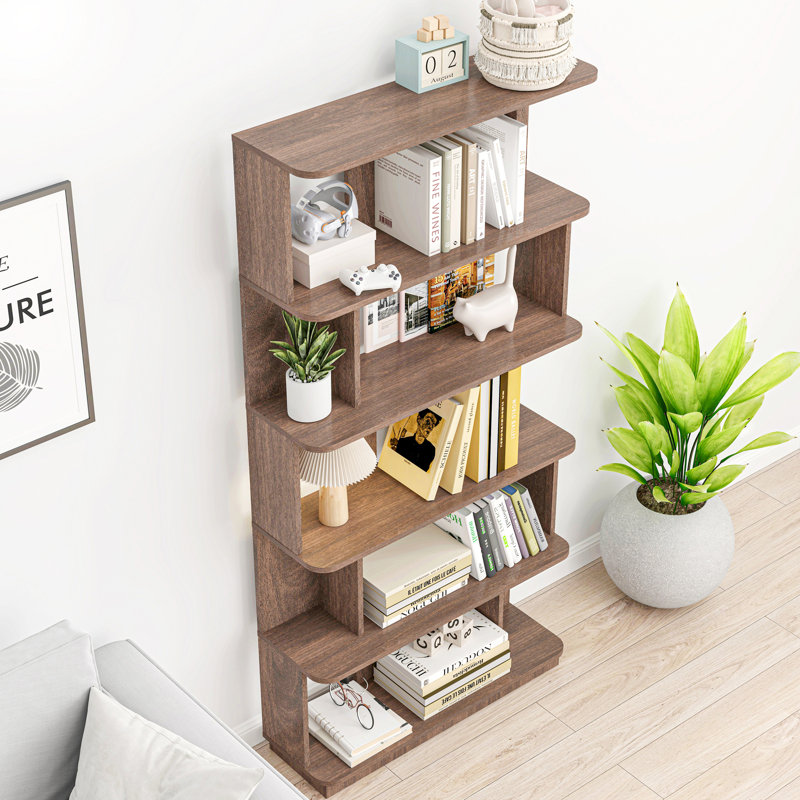 31.5" L x 64.56" H Free combination bookshelf Modern 5-Tier Open Storage Bookcase, Dark Brown