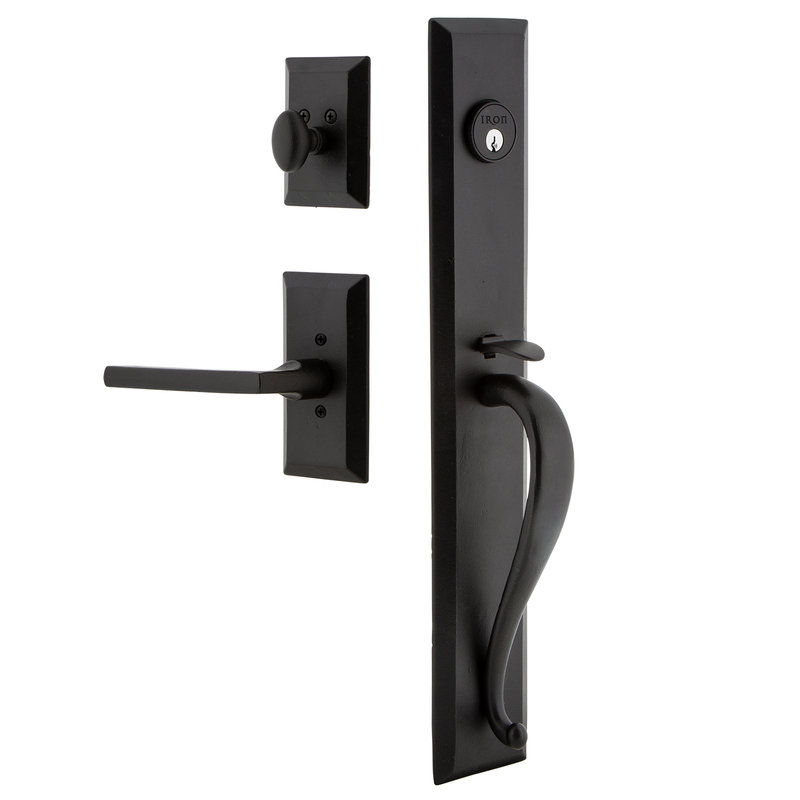 Matte Black Iron Handleset with Deadbolt and Curved Lever