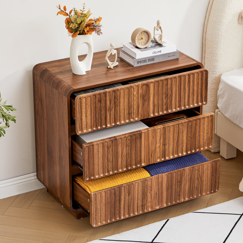 Commode 3 tiroirs moulée cannelée 31,5 po, Brun