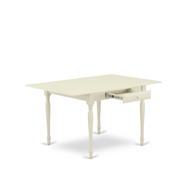 3-Piece Mahogany Finish Rectangular Solid Wood Top with Dropleaf Dining Table Set, Linen White, Green