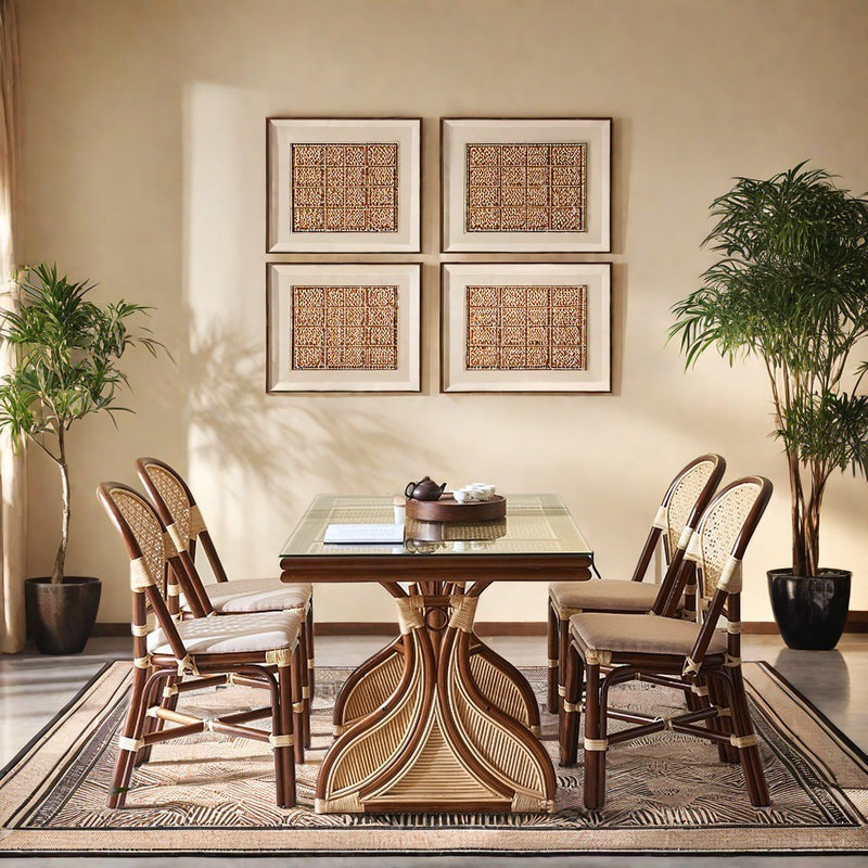 Rattan Modern Dining Table Sets., 29.53"H x 70.87"L x 31.5"W