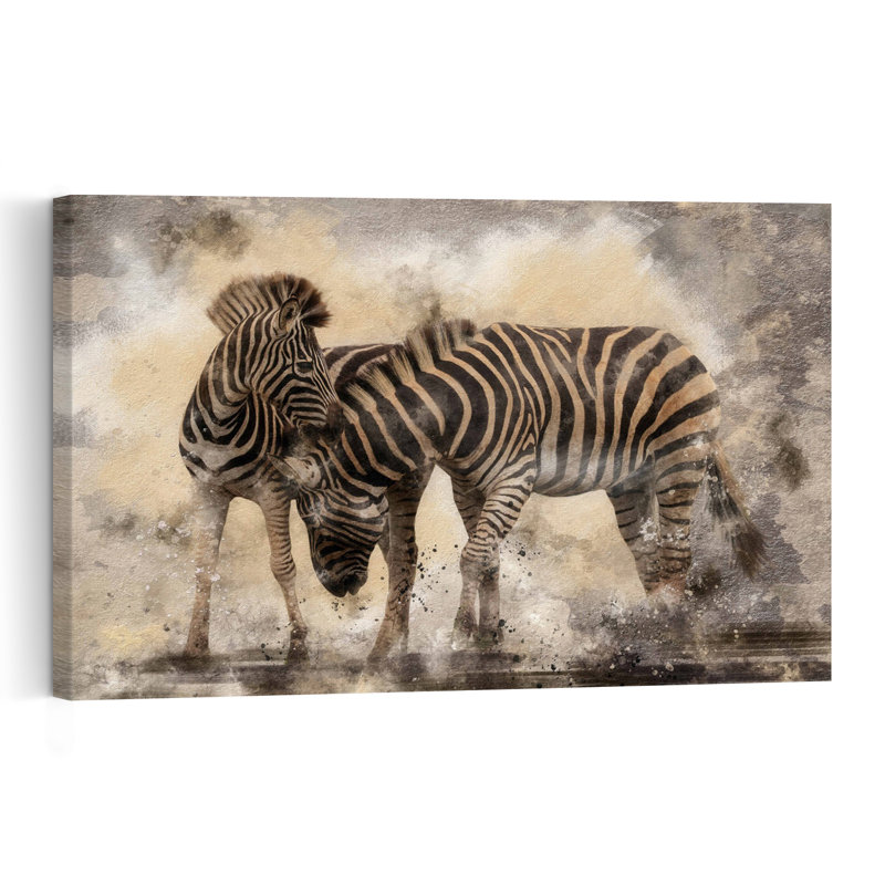 Serene Zebra Embrace Elegant Contemporary Zebra Nature Wildlife Wall Art Print 1 Piece Wrapped Canvas Wall Art