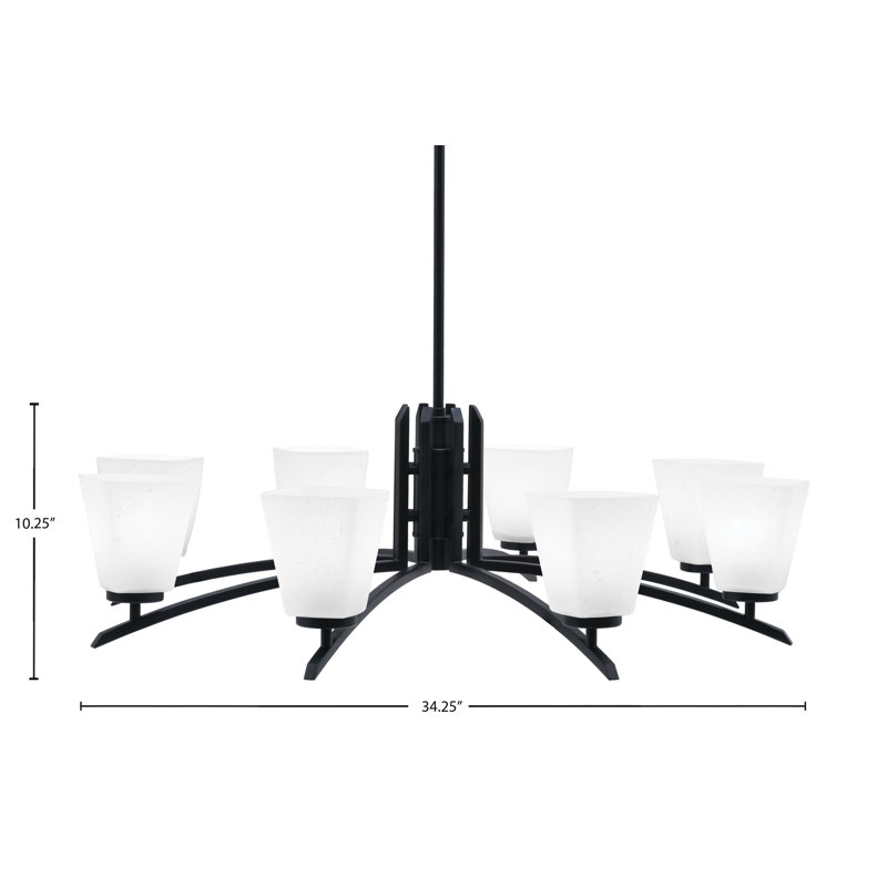 Lustre 8 lumières kurve au fini noir mat avec verre carré en mousseline de 4,5 po