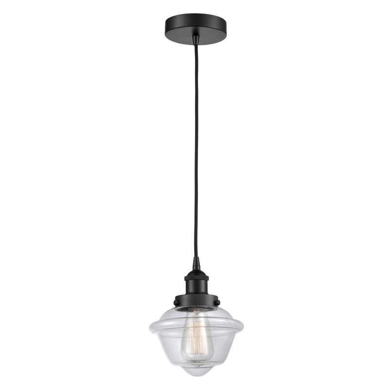 Luminaire suspendu 1 lumière Calliope, Transparent, Noir mat