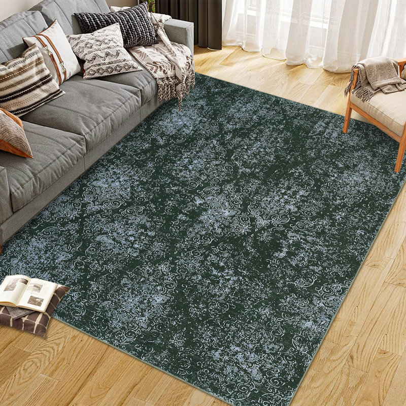 Tapis à motif floral bohème Boho, Vert, Rectangulaire 8 pi x 10 pi