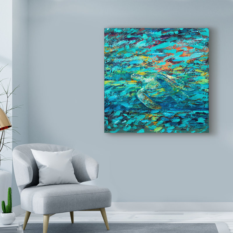 « kemps ridley turtle hidden », reproduction de peinture à l’acrylique sur toile tendue, H 14 po x l 14 po x P 2 po
