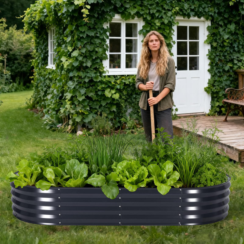 6x3x1 Ft Oval Galvanized Steel Raised Garden Bed Kit with Removable PVC Cover, Mesh Netting & Open Base, Gray