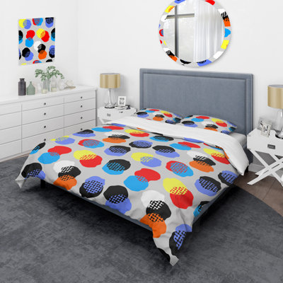 Motif de cercle bleu - ensemble de housse de couette abstrait - polyester microfibre