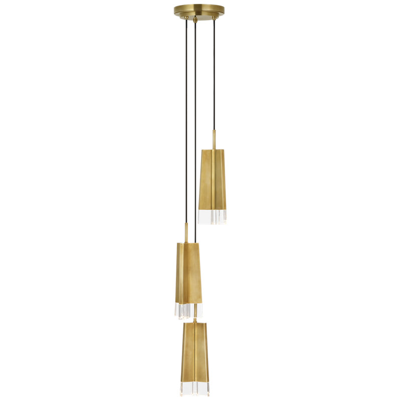 Thomas O'Brien Matcha 3 Light Pendant with Clear Glass, Hand-Rubbed Antique Brass