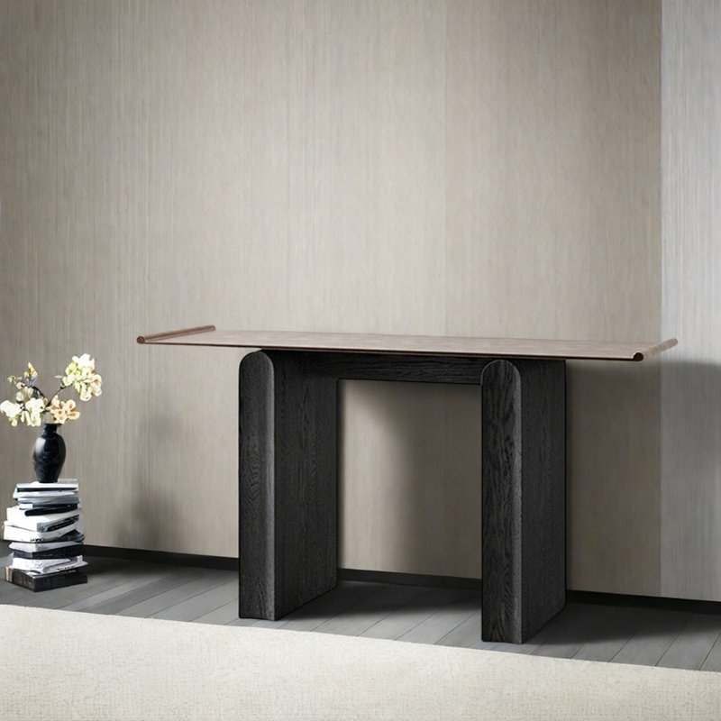 Mid-Century Modern Entryway Table, 33.5" H x 59.1" W x 16.1" D, Black