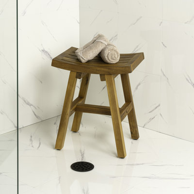 Tamlyn 15.75" Traditional Classic Slatted Solid Acacia Wood Indoor/Outdoor Shower Stool