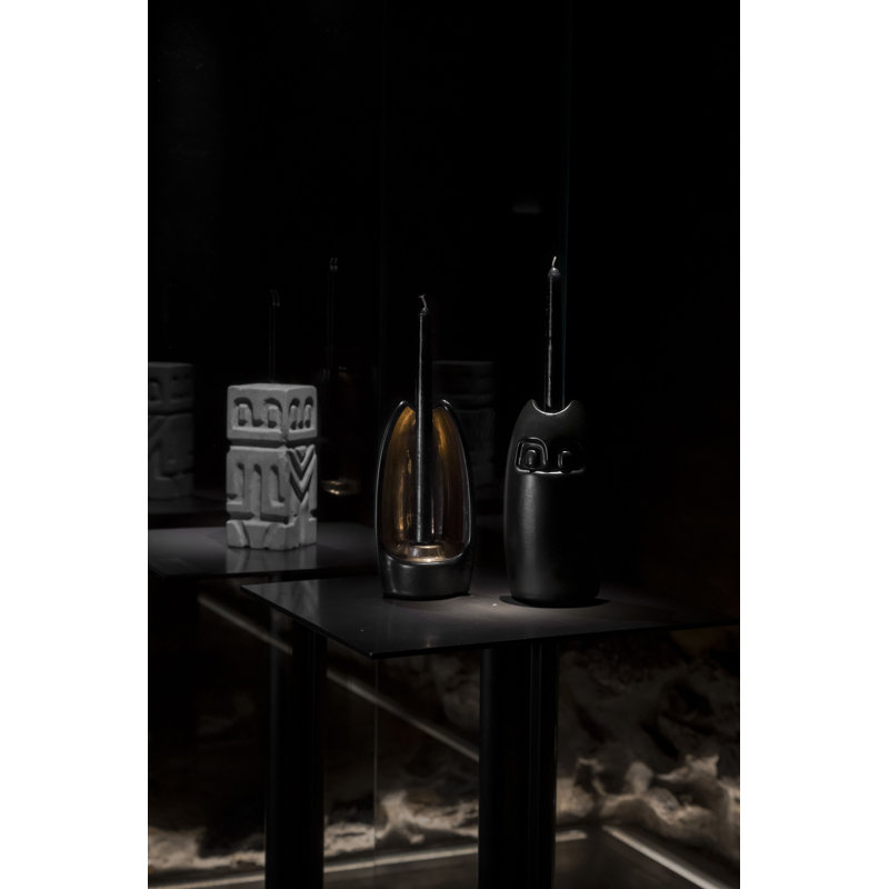 Absoluto Decorative Ceramic Candleholder In Dark Green Glaze With Gold Luster Details, By Andean, In Stock, Dark Green