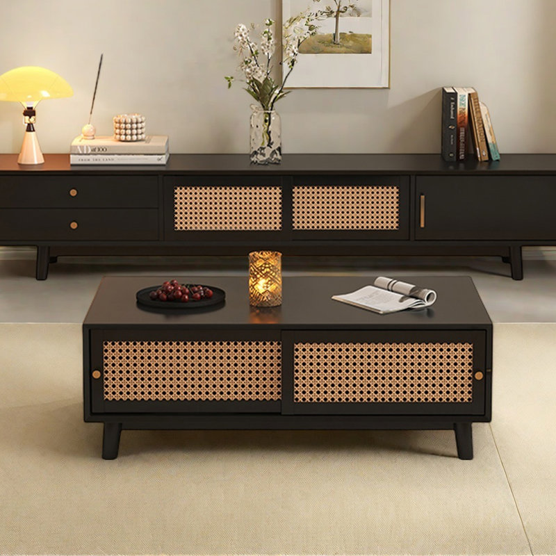 Table basse avec rangement en rotin Nordic, Noir