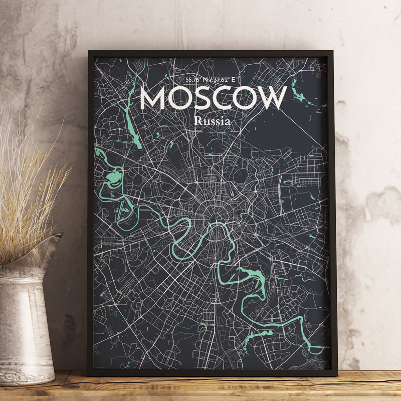 Moscow City Map - Unframed Graphic Art Print on Paper, 43.2cm H x 27.9cm W x 0.1cm D, Seafoam/White