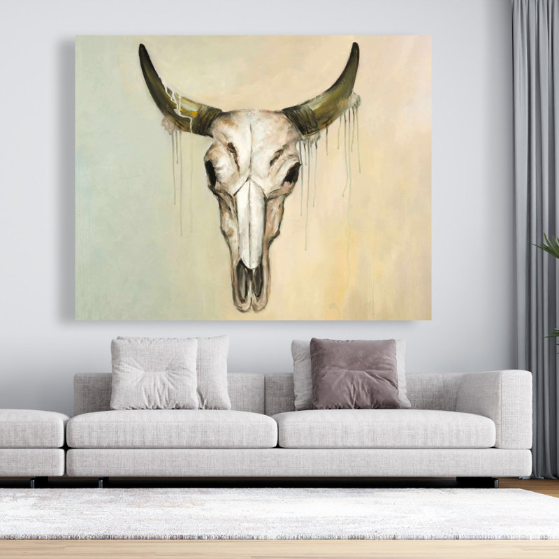 Crâne de taureau à décoloration colorée - Toile avec des animaux bruns