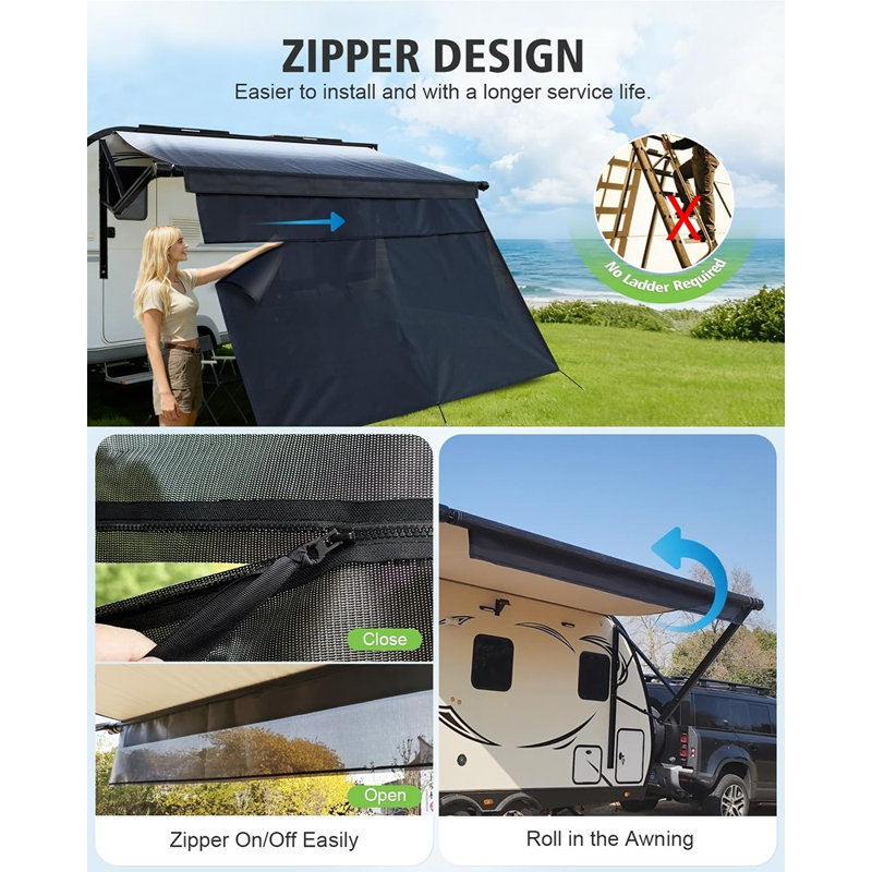 Pare-soleil RV avec fermeture à glissière - Pare-soleil robuste et écran d'intimité pour camping-car, camping-car et remorque de voyage