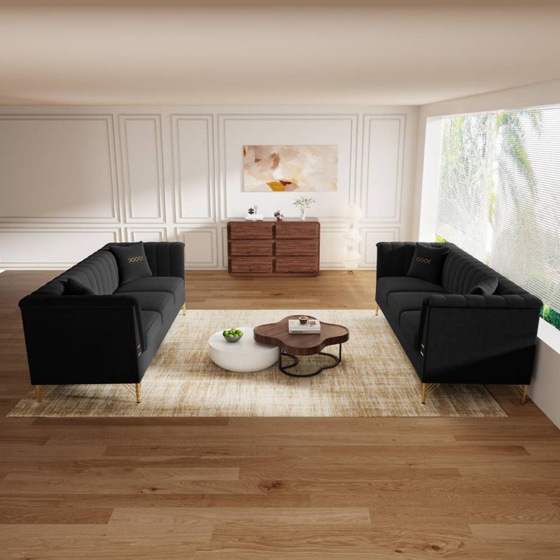 2 Piece 3 Seat Sofa Set (Black)