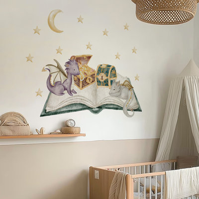 Autocollants muraux bébé dragon et livre magique