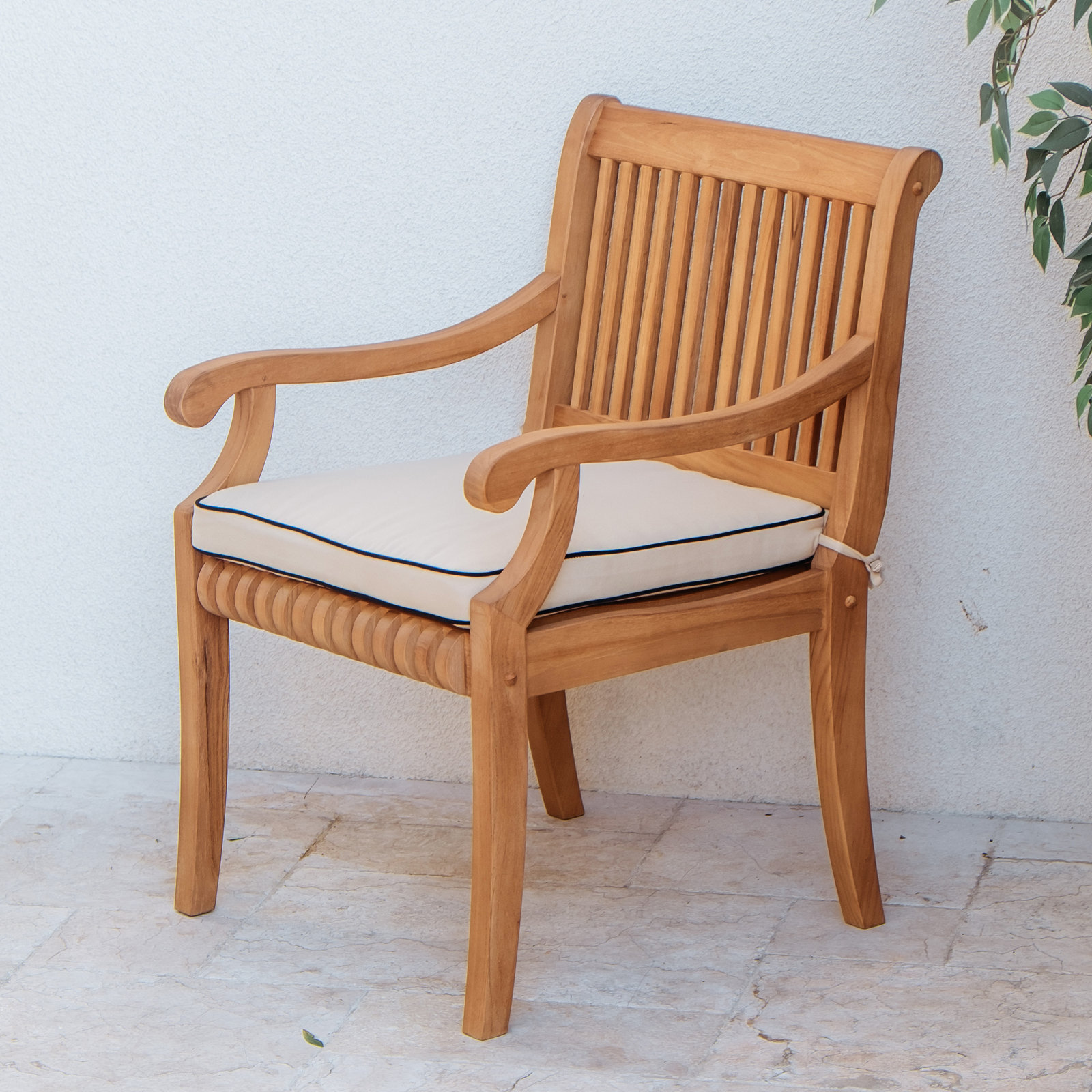 Summerton Patio Dining Armchair with Cushion, Taupe with Black Piping