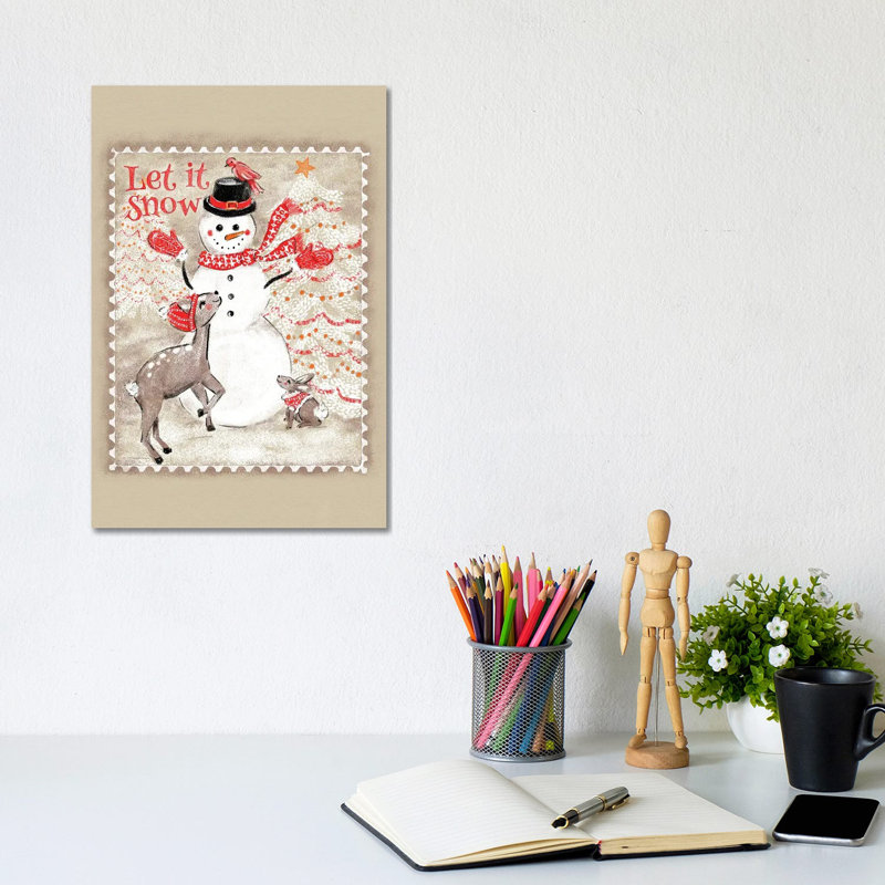 Let It Snow Snowman Postage Stamp by Jacqueline Maldonado - Wrapped Canvas Print, 20.32 cm H x 30.48 cm W