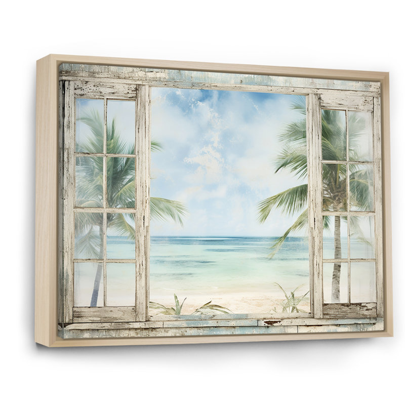Décoration tropicale fenêtre tropicale horizon II - fenêtres côtières, H 30 po x l 40 po x P 1,5 po, Cadre flottant brun