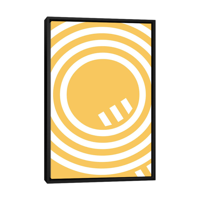 Impression d’art graphique jaune à lignes multiples abstraites, Toile avec cadre noir, Pas de tapis