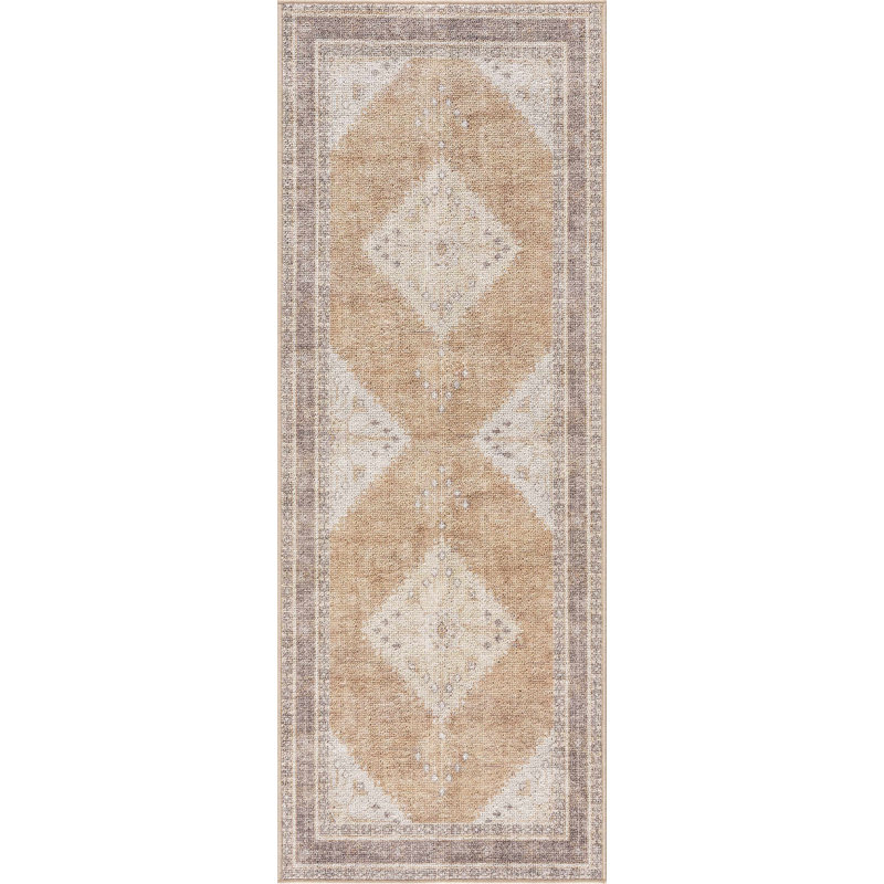 Albar Moroccan Machine Washable Brown Area Rug, Runner 2'7" x 10'2"