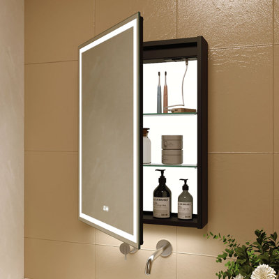 Ladell 20'' W Led Bathroom Medicine Mirror Cabinet, Defog, Dimmable, 3-Color Mode, Outlets & Usbs