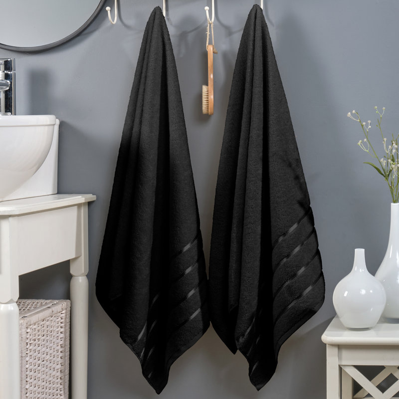 Elegant Comfort 100% Turkish Cotton 4 Lines Viscose Stripe Luxury 2 Pack Bath Towel Set 27 X 54 Inch - Super Soft And Highly Absorbent Premium Hotel Spa Quality Towels For Bathroom Use