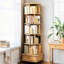 Bibliothèque à 6 niveaux avec roulettes et tiroir, couleur bois