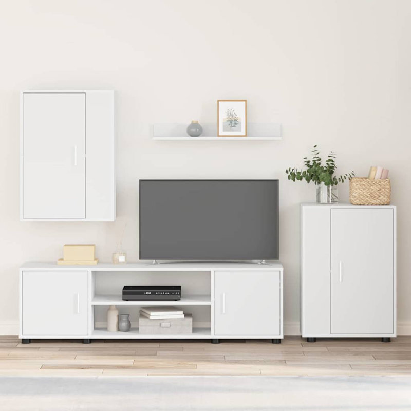 4 Piece TV Cabinet Set 4 Pcs Engineered Wood, White