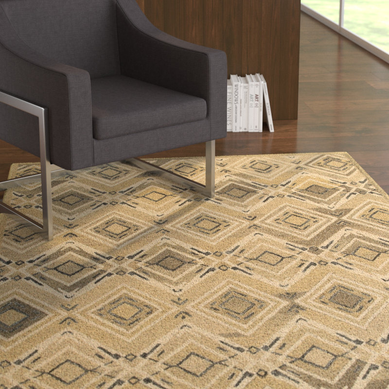 Tapis brun en laine géométrique Cecelia, Rectangle 8 pi 9 po x 11 pi 9 po