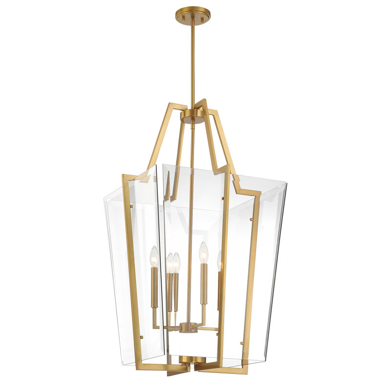 Warm Brass 4-Light Pendant with Clear Beveled Glass Shade