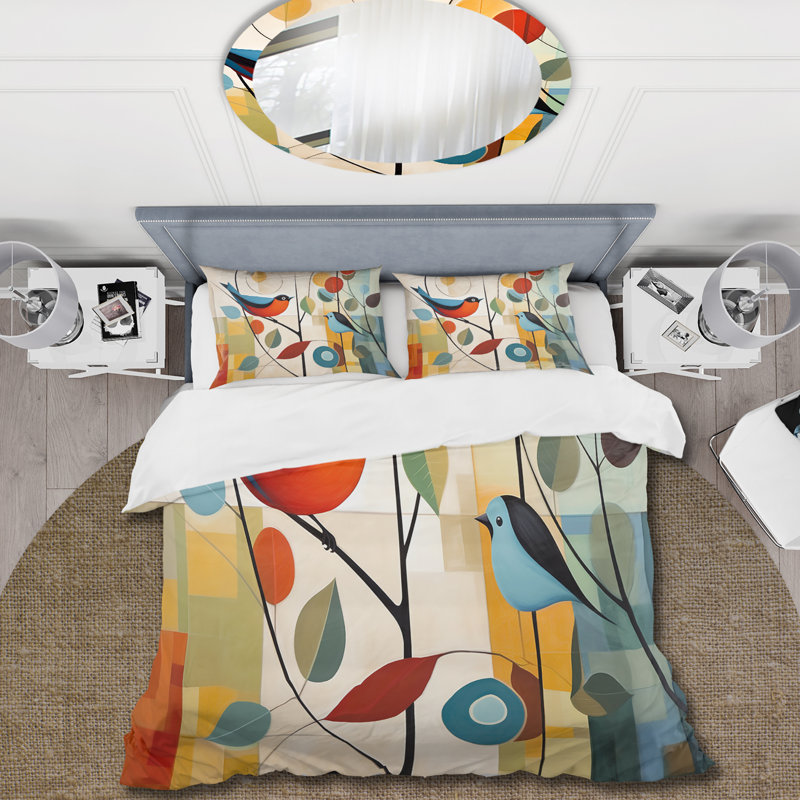 Green Mid Century Mod Nature III - Abstract Midcentury Duvet Cover Set, King Duvet Cover + 2 King Shams