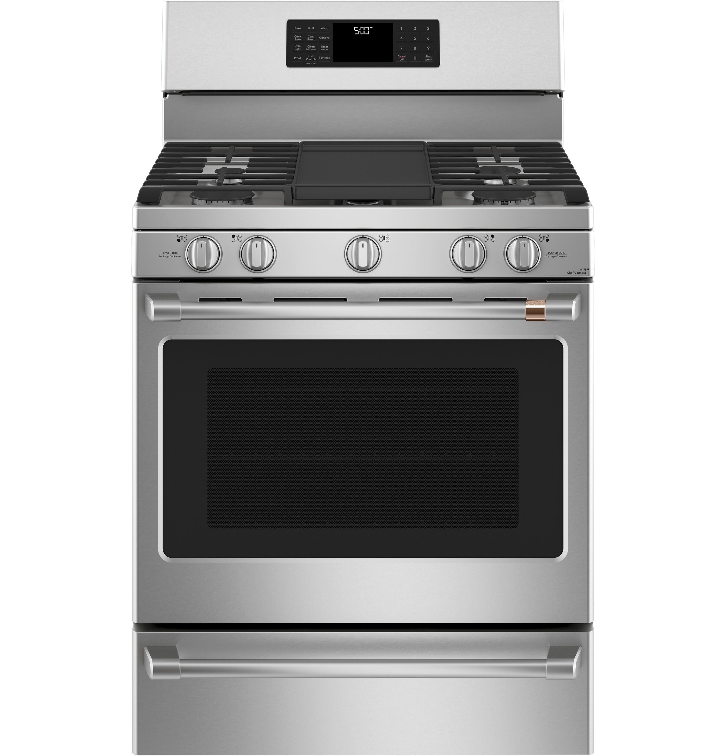 GE 30 in. 5.6 cu. ft. Smart Air Fry Convection Oven Slide-In Gas Range with  5 Sealed Burners & Griddle - White