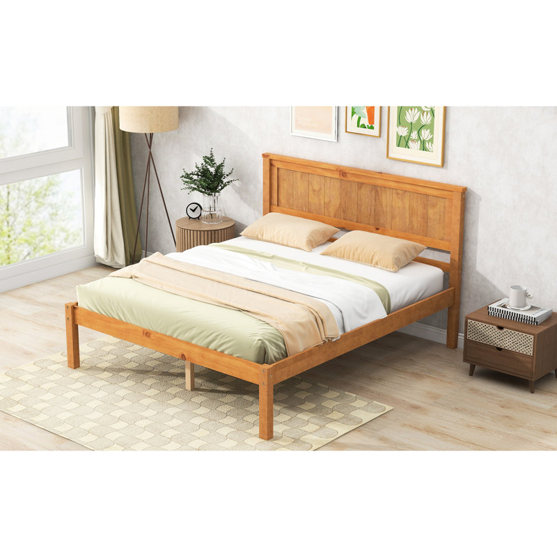 Queen Platform Bed With Headboard In , Wood Slat Base Support, No Box Spring Needed Bedroom Frame For Queen, & Tough, Chêne