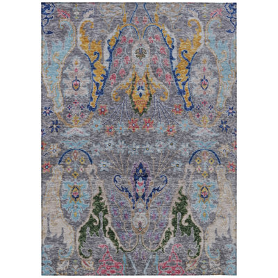 Machine Washable Indoor/Outdoor Xhevrie Gray Rug